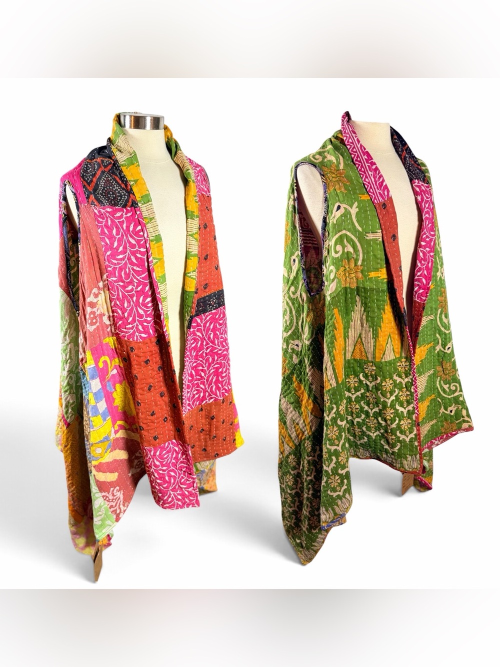 ASHLEY TAYLOR 100% Cotton Genuine Kantha Patchwork Reversible Asymmetric Vest